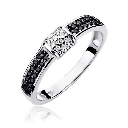 Ring4you2 Bague de fiançailles en or blanc 585 14 carats avec diamants noirs naturels