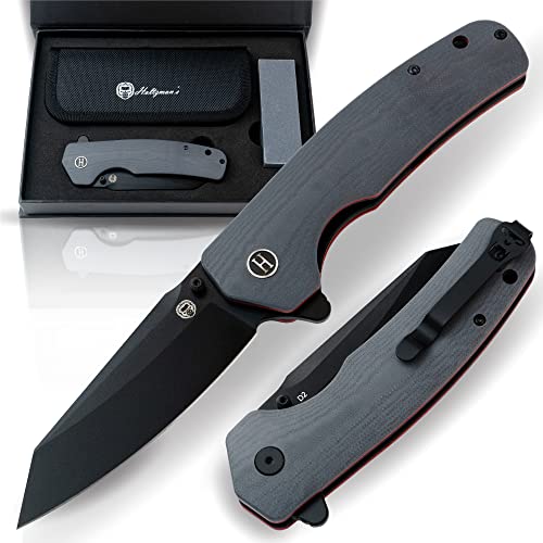 Clip Point Folding Knife with G10 Tactical Handle, D2 Steel Blade, Gift Box Set (Grey+Red) - Ideal for Outdoor Enthusiasts - Holtzman's Gorilla Survival