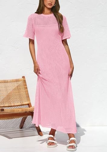 PRETTYGARDEN Womens Eyelet Cover Up Dress 2026 Summer Vacation Resort Maxi Dresses Beach Short Sleeve Hollow Out Sundress - Image 6