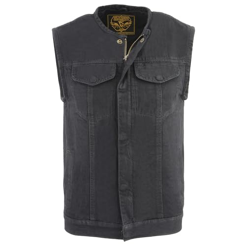 Milwaukee Leather Mens Denim Collarless Hidden Zipper Club Look Vest MDM30014