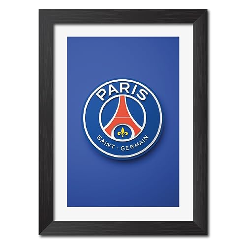 Image of TenorArts PSG Poster Football 3D Textured Logo Print Laminated Photo Frame Painting with Matt Finish Black Tectures (9 inches x 12inches)