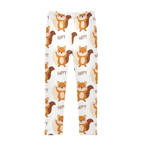 ALAZA Girls' Leggings Children's Yoga Pants Skinny Printed Dance Squirrel Happy Comfortable 4T