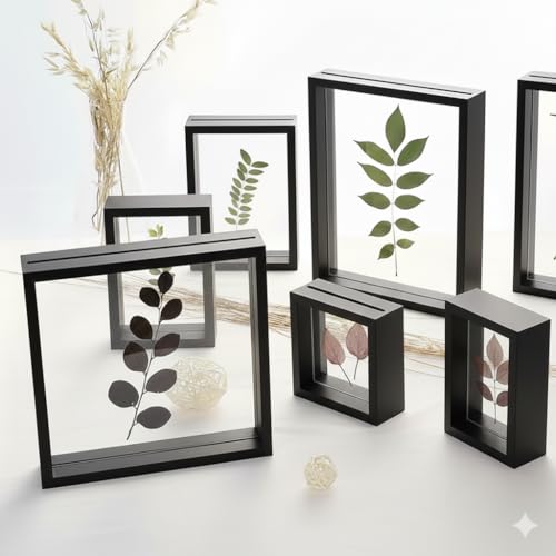 Desi Rang Wooden Frame for Wall Decor Table top Hanging Any Green or dry plant Leaf Picture Photo DIY Gift Home decoration (Black,Rec,8x12 inch,without leaf)