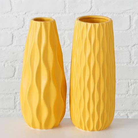Bloominghome Vase 2er Set Steingut H24 cm gelb Cover