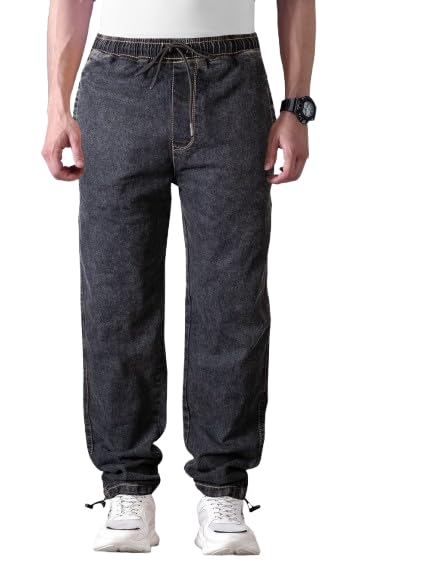 Image of Men's Comfort Fit Denim Lycra Joggers Jeans Stretchable High Rise Relaxed Fit Available in Dark Blue Navy Blue Light Blue Full Length Soft Fabric Machine Wash