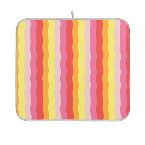 Alfombrillas grandes para secar platos, con estampado divertido y bonito, de secado rápido, protector de calor, para encimera, cocina, tapete seco colorido a cuadros, rojo y amarillo, 18 x 24 pulgadas