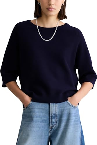 Marc OߴPolo Denim Damen Pullover mit Rundhalsausschnitt Relaxed Fit, Blau (Blue Depths), S – Ansicht 1