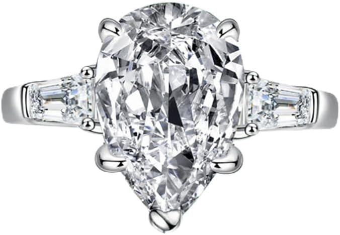 Blocaci Pear Shaped Engagement Rings for Women White Gold 1CT/2CT Center Teardrop Moissanite Engagement Rings with Baguettes Platinum Plated Silver 10K 14K 18K Gold Anniversary Promise Rings