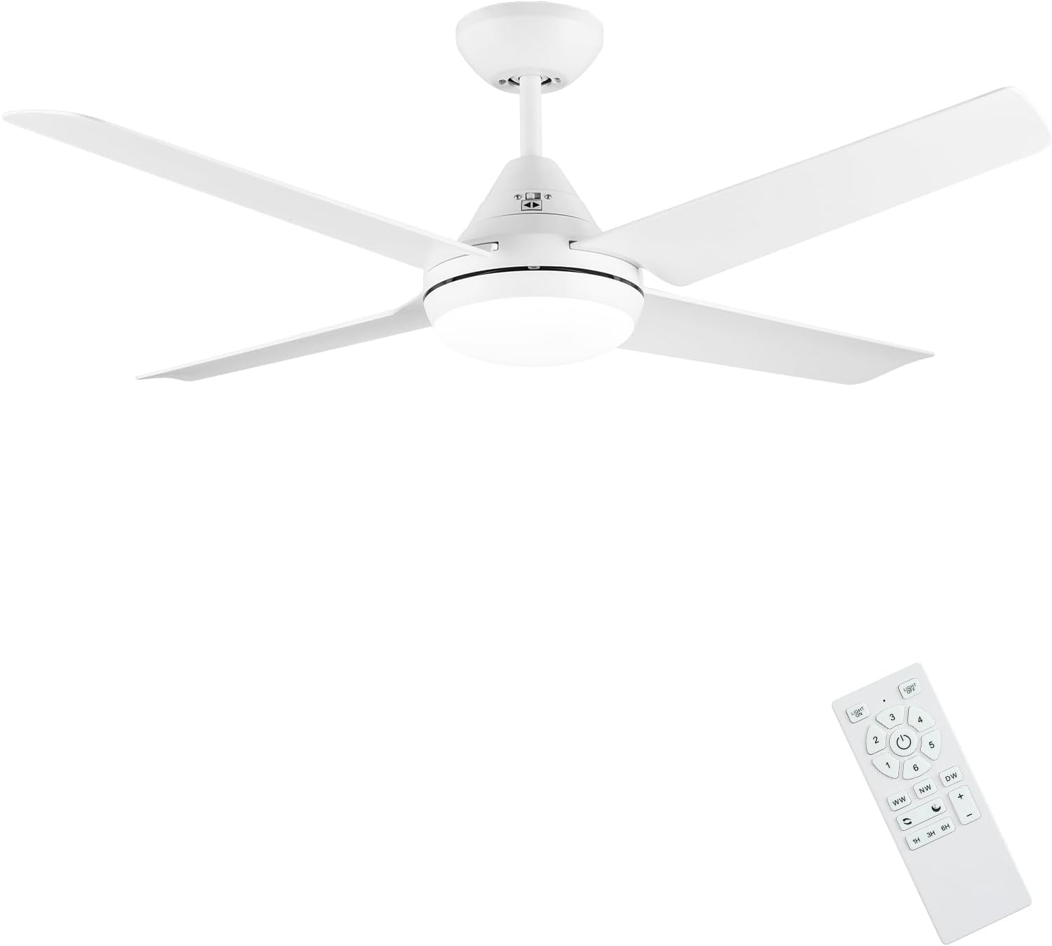 Newday Ceiling Fan with Light, 48" White Ceiling Lamp with Fan and Remote Control,24W LED Dimmable Modern Mute Ceiling Fans for Bedroom Living Room,3 Color Adjustable,AC Motor,3-Speed Wind Speed