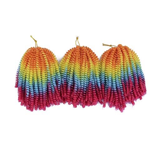 Leyoo Spring Twist Corchet Hair Extension 8 Inch(60 Roots/Piece,3 Pieces/Pack) Fluffy Crochet Braids For Women (U Rainbow-1)