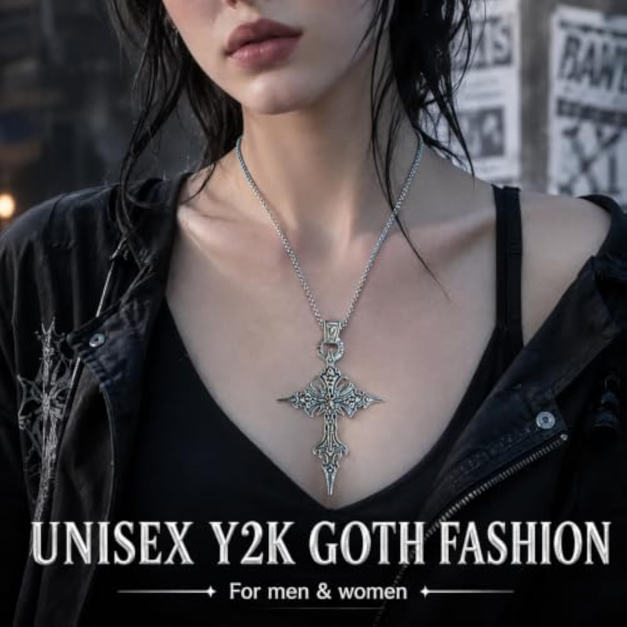 Gothic Cross Skull Pendant Necklace for Unisex