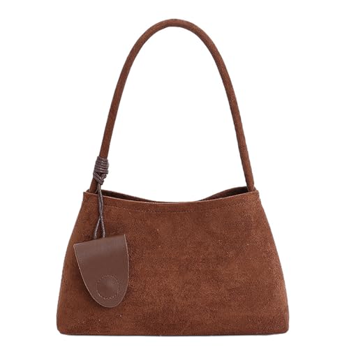 Suede Shoulder Bag for Women Small Hobo Purse Fall Retro Top Handle Tote Handbags with Clutch for Travel