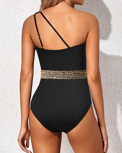 Image of Holipick One Shoulder One Piece Swimsuit for Women Tummy Control Bathing Suits Modest Full Coverage Keyhole Swimwear