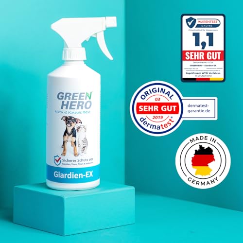 Green Hero Giardien EX Desinfektionsmittel Spray für Hund & Katze 500ml | Hochwirksam gegen Giardien, Bakterien, Viren & Pilzen | Dermatologisch getestet zur Desinfektion von Tieren und Umgebung