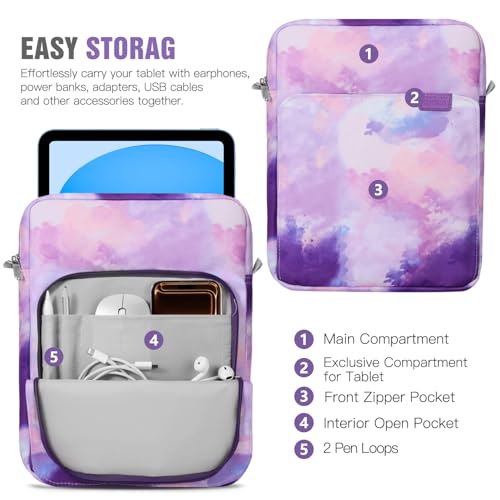 Image of TiMOVO 9-11 inch Tablet Sleeve Bag Carrying Case with Strap, Watercolor Purple | Fits iPad A16 11 inch, Pad Air 11 /5th & 4th 10.9 inch, 10th Gen /10.2 inch, Galaxy Tab A11 Plus, Multi-Pocket, Handle, Padded Protection