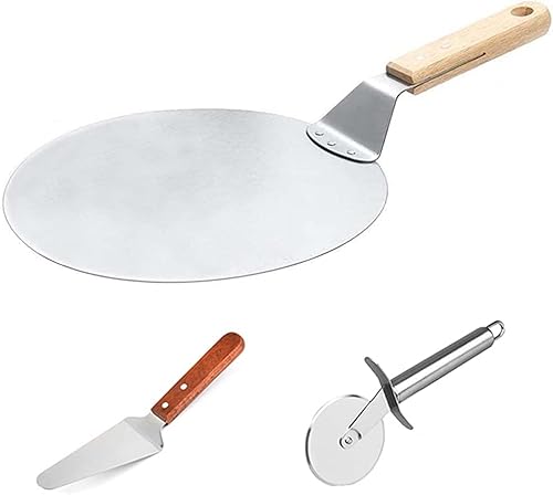 ピザカッター ピザピール ピザ窯キット3点セット ピザ 調理器具 円形 ステンレス 木製ハンドル 回転式 切り分け 洗える 吊り下げ キッチン用品 耐熱 耐久性 家庭用 業務用 (F)