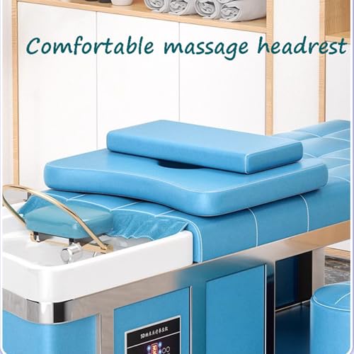 Image of Portable Thai Massage Bed, Shampoo Bed with Fumigation Head Therapy and Water Circulation for Beauty Massage and Barber Shop, Blue
