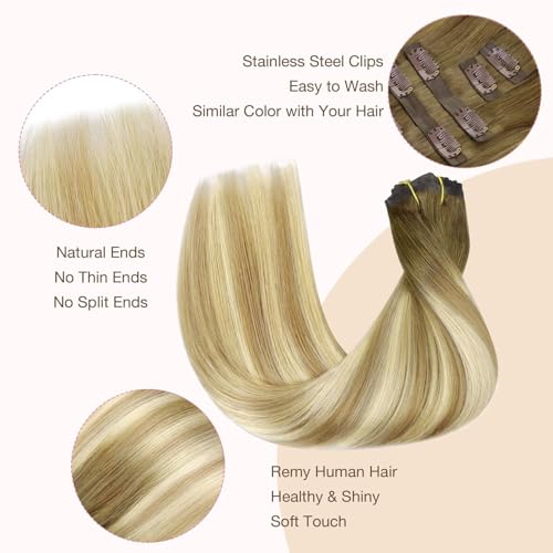 Image of GOO GOO Clip in Hair Extensions Real Human Hair, Remy Human Hair Extensions Clip ins for Women, Natural Human Hair, 14inch 110g 7Pcs, 5A /90 /16F Bahamian Balayage