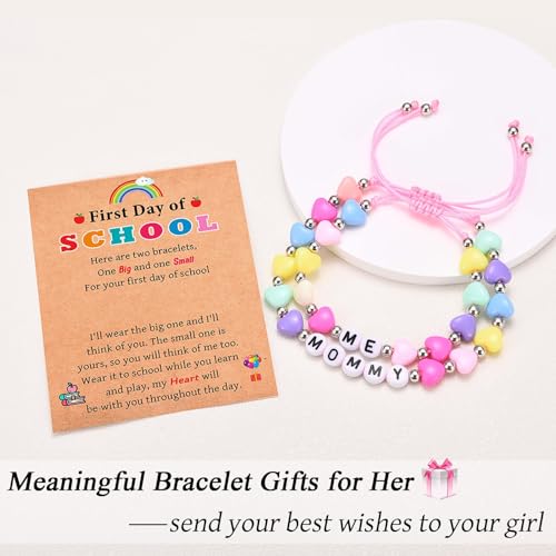 Image of Mommy and Me Matching Bracelets Set, First Day of School Kindergarten Preschool First Grade Gifts, Back to School Gifts for Daughter Girls