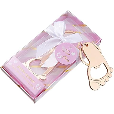 24 Pack Footprint Keychain Bottle Opener Baby Shower Favors for Guests,Boy Baby Shower Souvenirs Bottle Opener,Boy or Girl Baby Shower Decoration Supplies (Gold Pink, 24) Cover