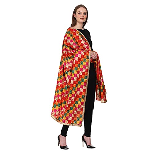 Women's Embroidered Phulkari Chiffon Dupatta Free Multicolour3