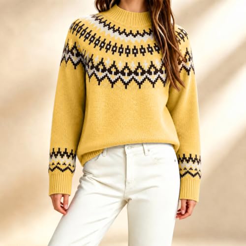 Sweaters for Women Mock Neck Fair Isle Knit Pullover Relaxed Fit Fall Tops - image 2