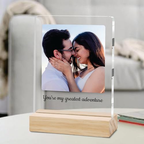 Image of Giftplease Customized Photo Frame with Wooden Stand | Transparent | Personalized Couple Picture Frame Gift for Girlfriend, Boyfriend, Husband, Wife |Anniversary, Wedding, Valentine s Day C 03