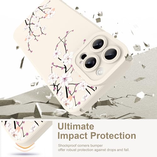Image of Designed for iPhone 16 Pro Max Case, Cute Cherry Blossom Flower Floral Pattern Design, Slim Soft TPU Liquid Silicone Protective Cover for Women Girls - White