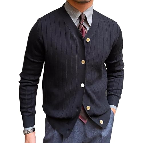 Mens Cable Knit Cardigan Sweater Button Long Sleeve Sweaters Casual Regular Fit Cardigans for Men (X-Large,Black)