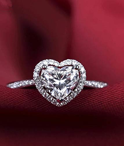 Rnydrny Heart Promise Rings for Her 18K White Gold Plated Cubic Zirconia Engagement Heart Ring for Women Girls (8)