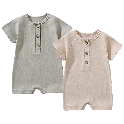 Image of Yookoom Baby Boys Girls 2 Pack Romper Jumpsuits Short Sleeve One Piece Clothes Sets
