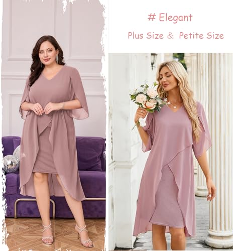Image of Hanna Nikole Womens Plus Size Chiffon Cocktail Dress Ruffle 3 /4 Sleeve Wedding Guest Party Dresses with High Low Hem