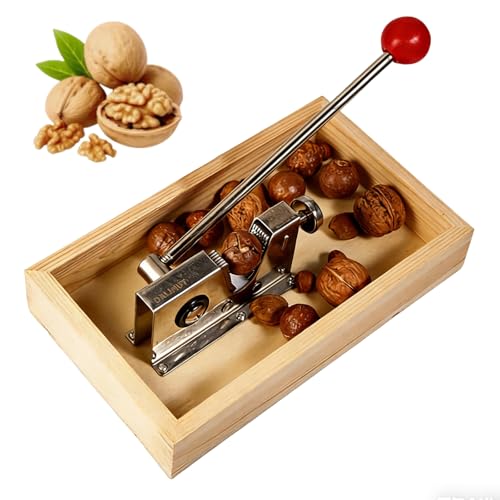 Heavy Duty Nut Cracker Tool, for Pecans, Walnuts & Macadamia | Stainless Steel Lever Cracker with Wooden Base & Collection Tray | Adjustable Nutcracker for All Hard Shells