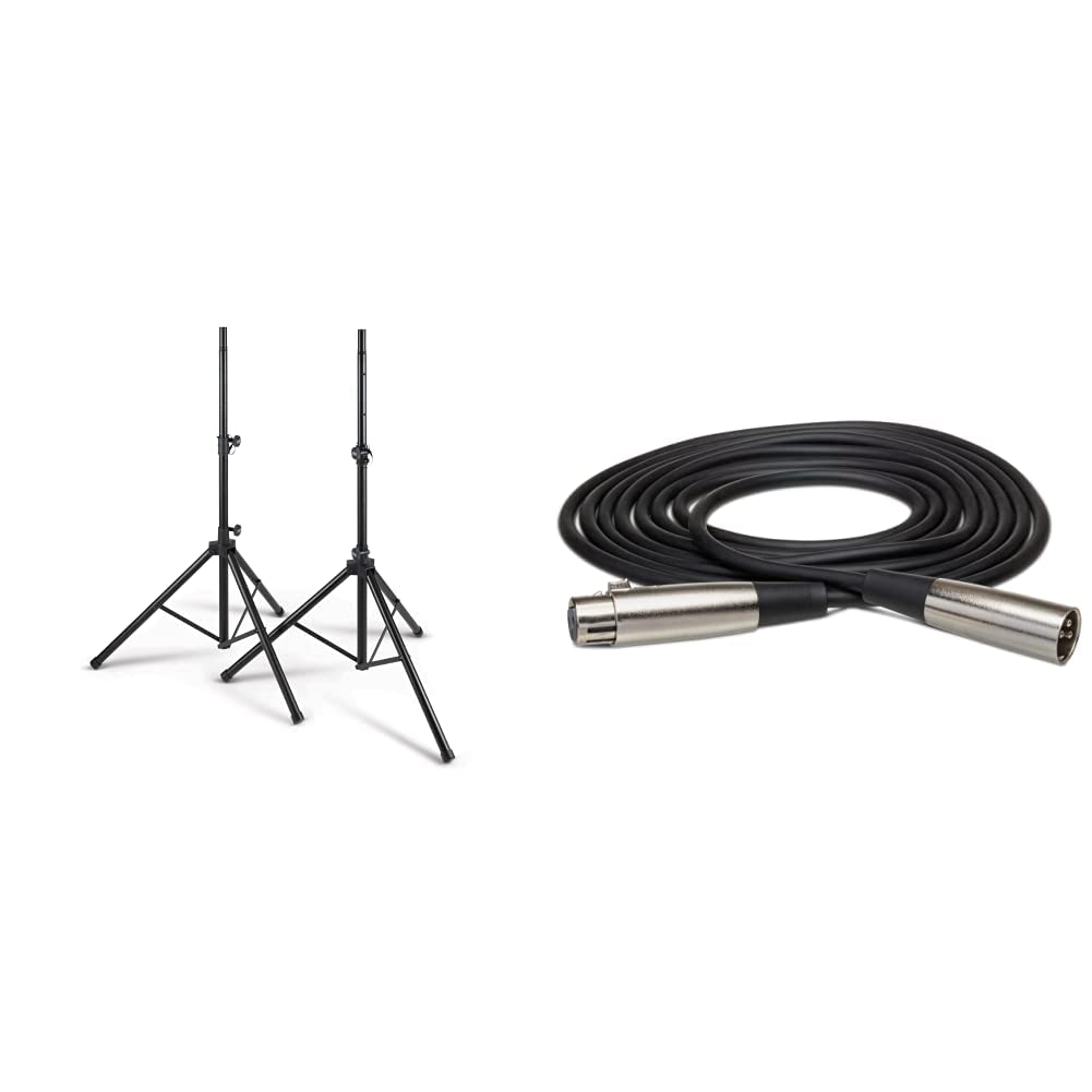 On-Stage SSP7950 Tripod Speaker Stand Package with Bag & Hosa XLR-120 XLR3F to XLR3M Balanced Interconnect Cable, 20 Feet