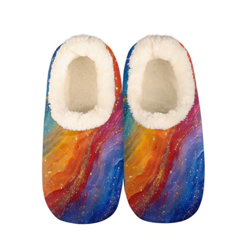 Rainbow Color Glitter Slippers for Women Slipper Socks Soft Fuzzy House Slippers Shoes for Indoor Bedroom, Winter Cozy Christmas Gifts