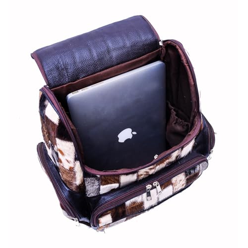 CHAYELL Real Cowhide Backpack for Women Men - Patchwork Hair-On Genuine Full Grain Leather Backpack Laptop Sleeve, 5 Pockets Spacious, Compartment & Sturdy Zippers - Individual Style Cowboy Diaper Bag4