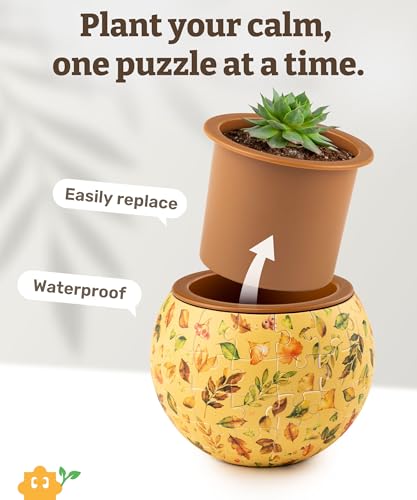 Image of PieceRelax 3D Puzzle Planter 80 Pieces - Flower Pot - Elegant Green, for Mom, Home Decor Flower Pots for Indoor Cactus, Succulents Pots [K1105]