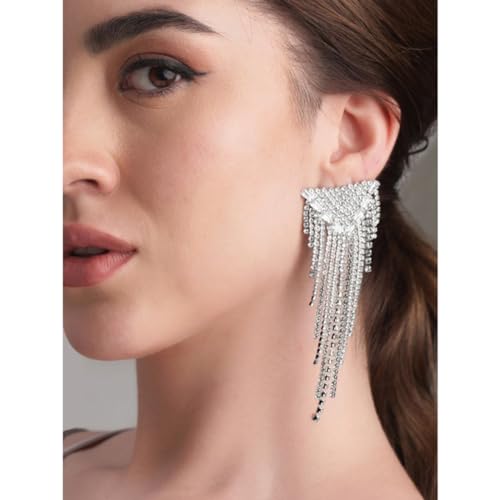 Image of Rubans Demi Fine Stainless Steel Dangler Earrings CZ Gift for Women & Girls