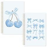 CNhoqc Lined Spiral Journal Notebook - 2 Pcs Blue Coquette Aesthetic Preppy Hardcover Spiral Bound...