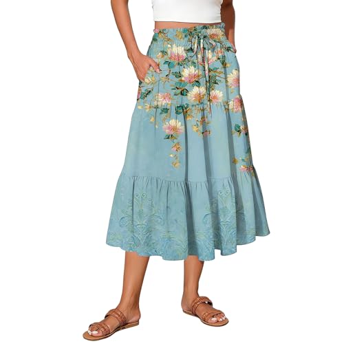 Summer Skirts for Women 2026 Fashion Boho Long Skirt Trendy Floral High Waist A Line Beach Dress Vacation Outfit