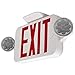 LFI Lights | Combo Red Exit Sign with Emergency Lights | White Housing | All LED | Two Adjustable Round Heads | Hardwired with Battery Backup | UL Listed | (2 Pack) | COMBOJR2-R