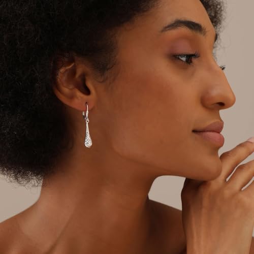Image of LeCalla 925 Sterling Silver BIS Hallmarked Lightweight Teardrop Filigree Leverback Drop Dangle Earrings for Women and Girls
