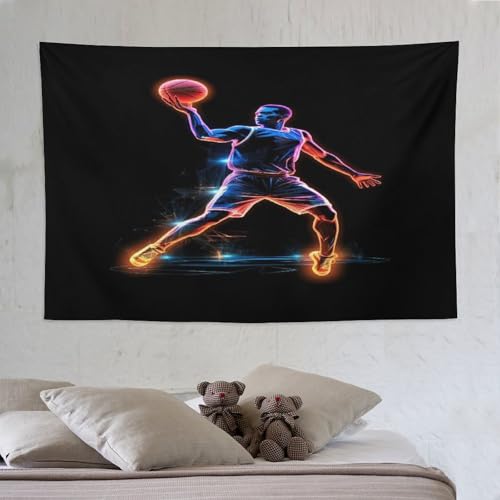 Tapisserie basket-ball chambre ado déco murale sport 150×230 grand tissu suspendu