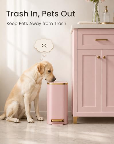 Image of Cesun Small Bathroom Trash Can with Gold Grimmed Lid & Pedal, 1.3Gal, Pink