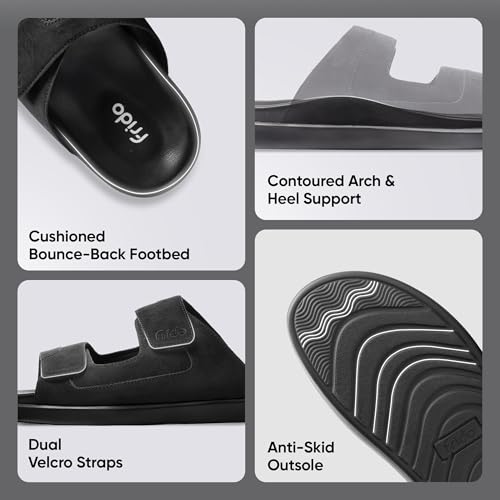Image of Frido Comfort Dual Strap Sandals for Men with Bounce Back Cushioned Footbed, Zero Drop Sole for Arch Support Pain Relief, Lightweight Anti-Skid, Adjustable Velcro Casual Sandals