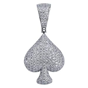 JINAO Iced Out Club Diamond Heart Spade Playing Cards Simulated Lab diamonds Pendant Necklace