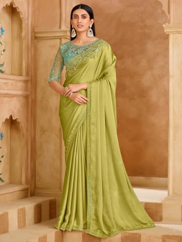 Image of AKHILAM Women's Satin Sequence Embroidery Saree With Unstitched Blouse Piece(SNDLWOD1601 TFH Parent)