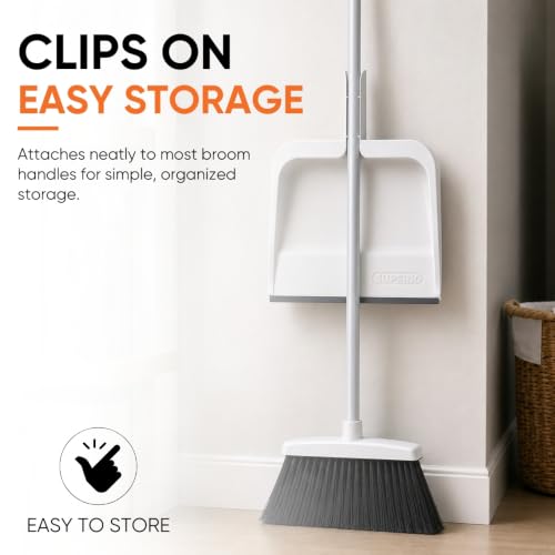 Image of Superio Clip-On Dustpan with Rubber Lip - 10-inch Wide Durable Plastic Dust Pan with Comfort Grip Handle, White, 1-Pack
