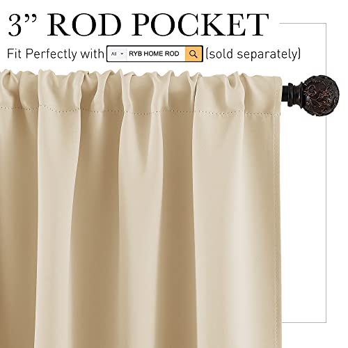 Ryb Home Blackout Curtains For Living Room - Room Darkening Curtains Polyester Thermal Insulated Drapes Privacy Protect For Bedroom Entryway, W 42 X L 45, Biscotti Beige, 2 Pcs #TOP1