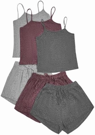Womens 3 Sets for Women Ribbed Pajamas Crop Cami Top and Shorts P...